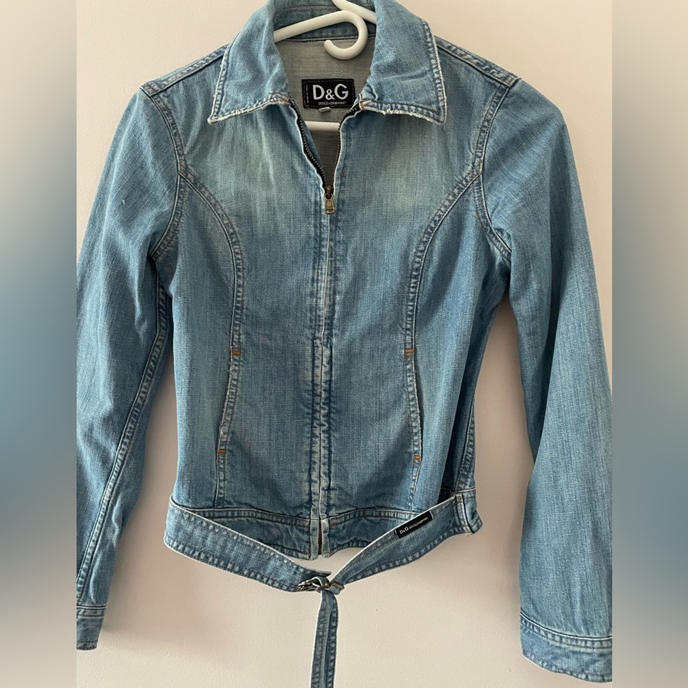 Vintage D&G Dolce & Gabbana Light Blue Denim Belted Jacket XS Y2K - Picture 3 of 14